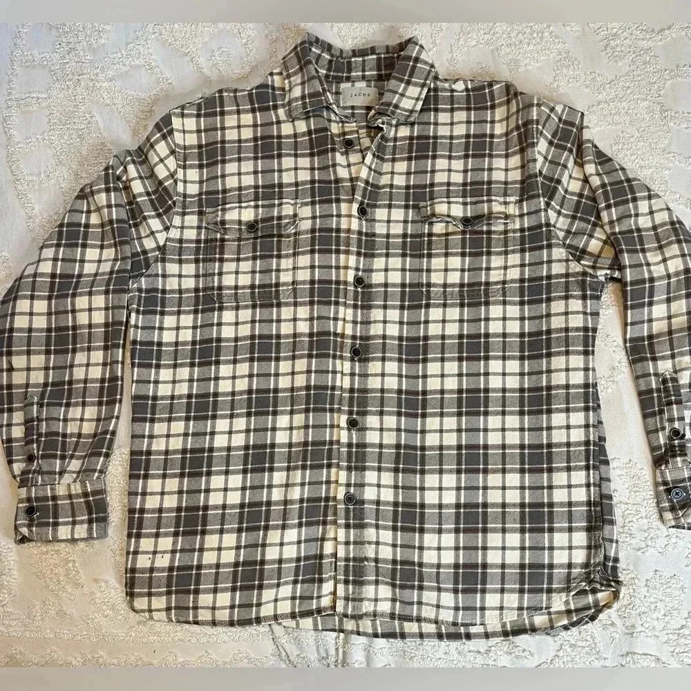 Jachs Flannel Button Up Shirt Men's Grey & Brown  Plaid Outdoors